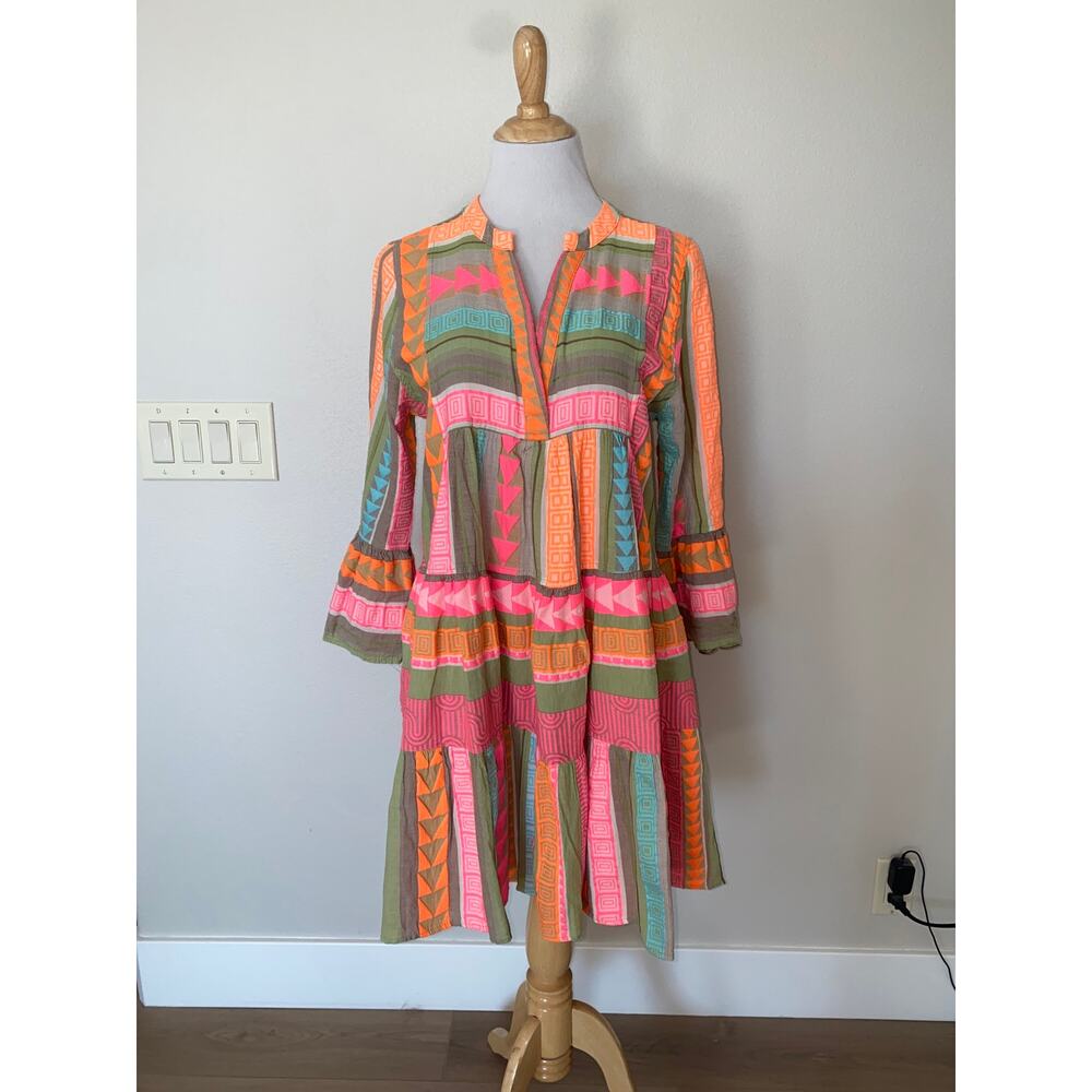 Devotion Twins Ella Short Mini Dress Pink Orange Print Anthropologie Medium - Picture 2 of 6